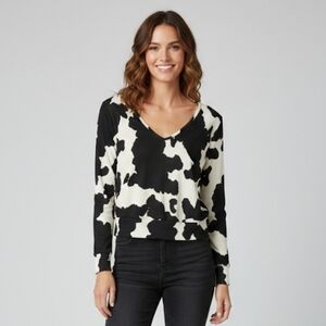 Ivory Black Cow Print Ribbed Crop Top Alter’d State Size S NWT Tie Front Western
